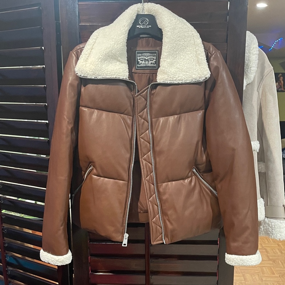 Brown Leather Jacket with Shearling Collar